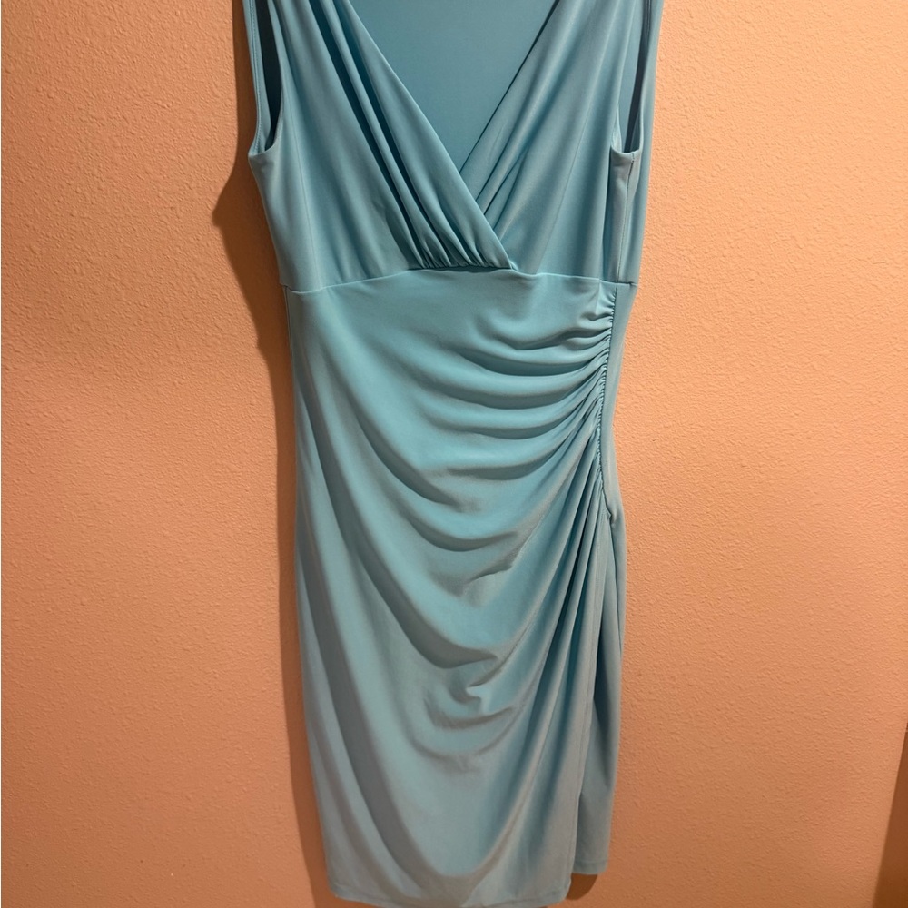 Ralph Lauren Pale Turquoise Asymmetrical Ruched Sheath Dress